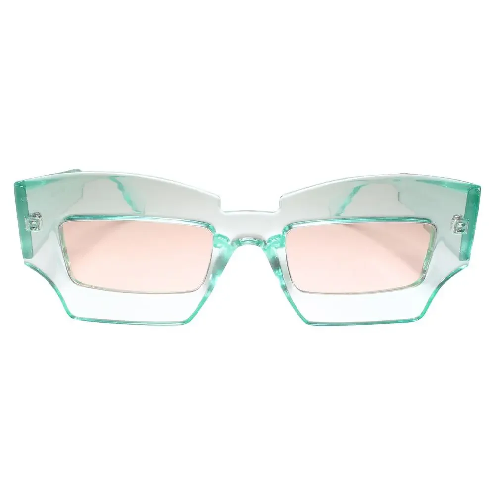 Stylish and Chic Crystal Green Slick Design Geometric Slim Rectangular Pink Lens